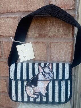 NWT SOL and Mer Black & White Beaded Dog Shoulder Bag
